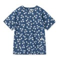Medium Blue Cherry Blossom Print Cotton Denim Shift Dress with 3/4 Wide Sleeves & Patch Pockets for Girls Everyday & Occasion Wear