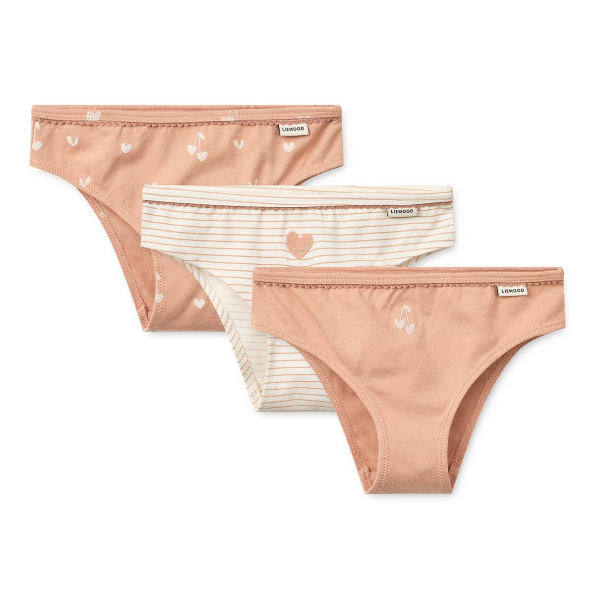 Pale Tuscany Sweetheart Mix Organic Cotton Stretch Briefs 3-Pack with Lace Detail & Lined Gusset for Girls Everyday Wear