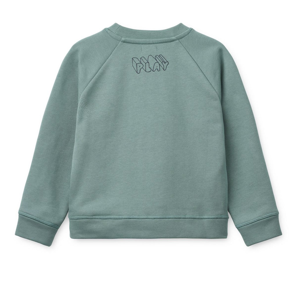 Dusty Peppermint Play Print Organic Cotton Sweatshirt with Relaxed Fit & Straight Hem for Kids Indoor & Outdoor Wear
