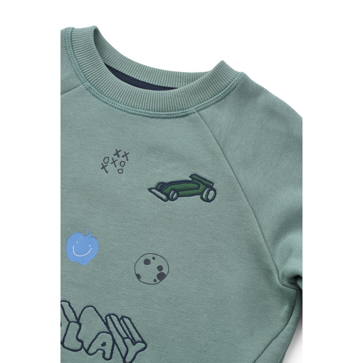 Dusty Peppermint Play Print Organic Cotton Sweatshirt with Relaxed Fit & Straight Hem for Kids Indoor & Outdoor Wear