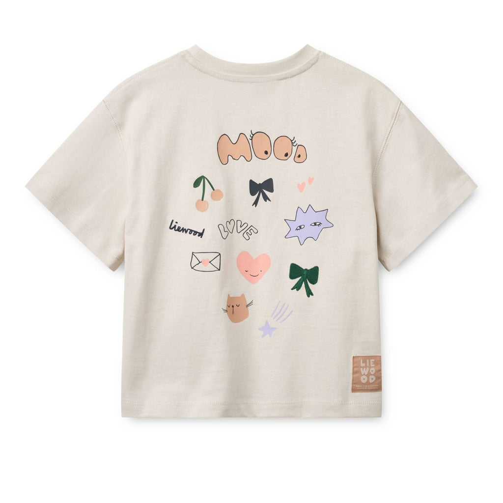 Sandy Mood Print Thick Organic Cotton T-Shirt with Boxy Fit & Dropped Shoulders for Kids School & Weekend
