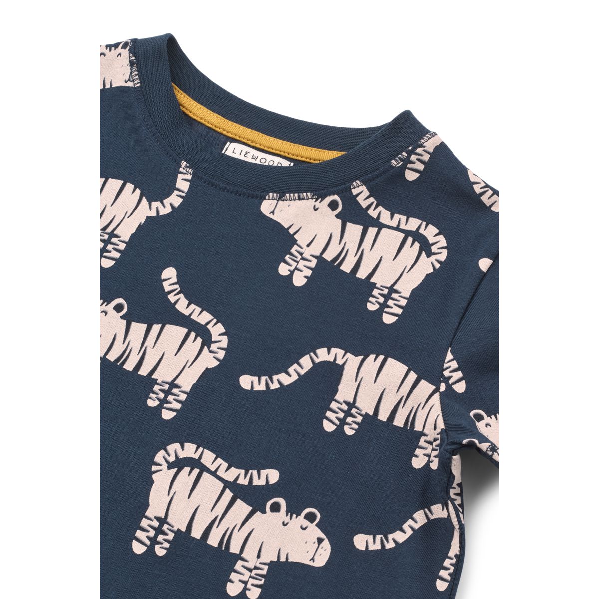 Classic Navy Tiger Print Organic Cotton T-Shirt with Boxy Fit & Dropped Shoulders for Kids Layering & Everyday Wear