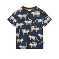 Classic Navy Tiger Print Organic Cotton T-Shirt with Boxy Fit & Dropped Shoulders for Kids Layering & Everyday Wear