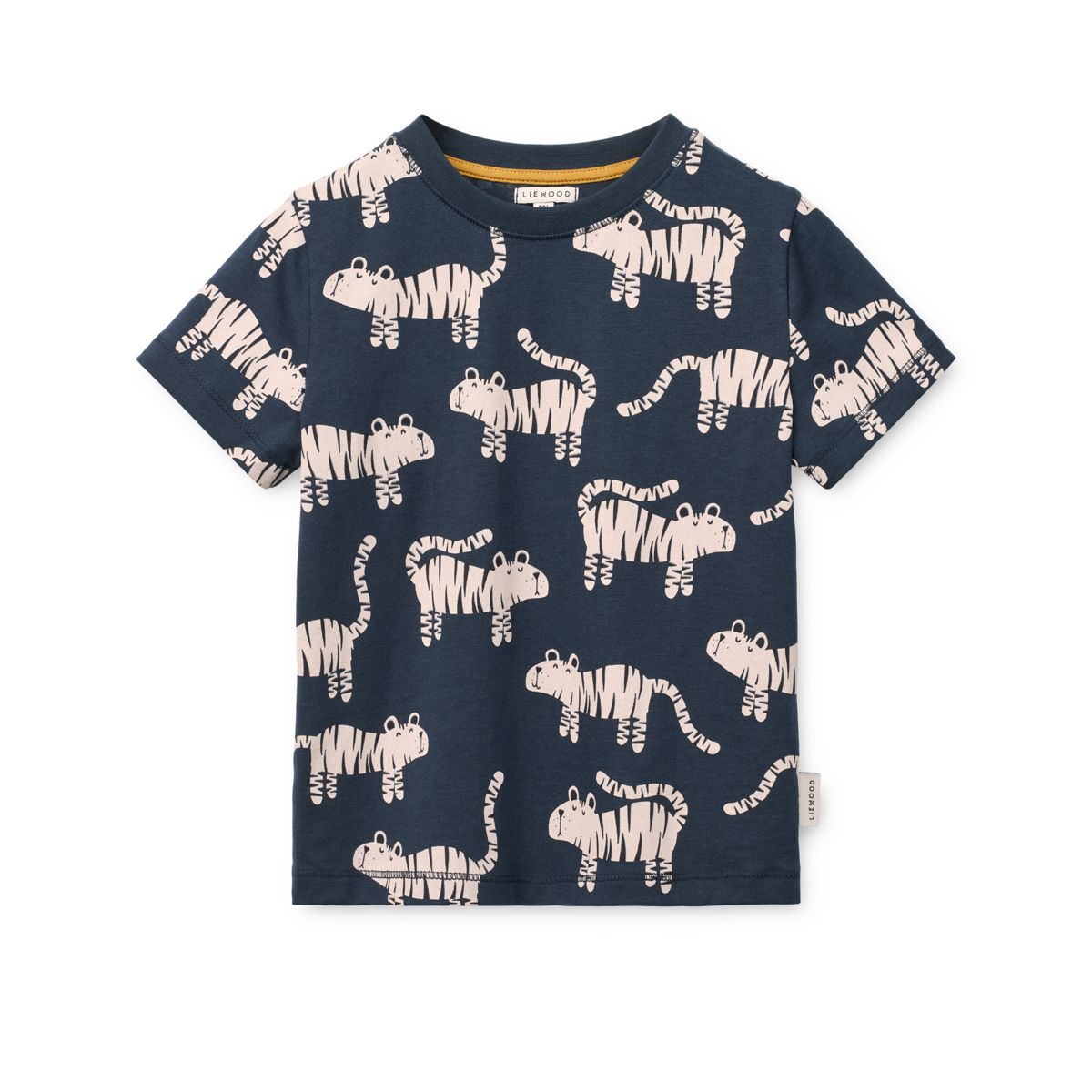 Classic Navy Tiger Print Organic Cotton T-Shirt with Boxy Fit & Dropped Shoulders for Kids Layering & Everyday Wear