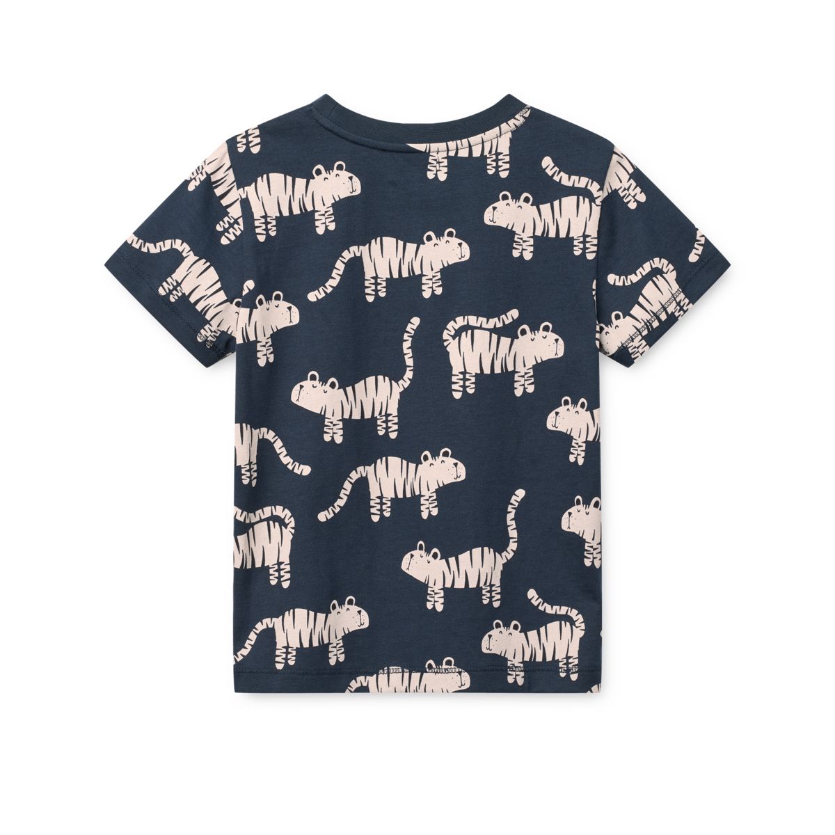Classic Navy Tiger Print Organic Cotton T-Shirt with Boxy Fit & Dropped Shoulders for Kids Layering & Everyday Wear