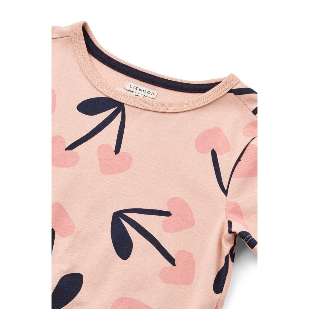 Rosey Cherry Heart Print Organic Cotton Peplum T-Shirt with Flared Hem for Girls Everyday & Casual Wear