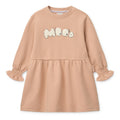 Pale Tuscany Mood Print Organic Cotton Sweatshirt Dress with Elasticated Frill Cuffs for Girls School & Everyday Wear