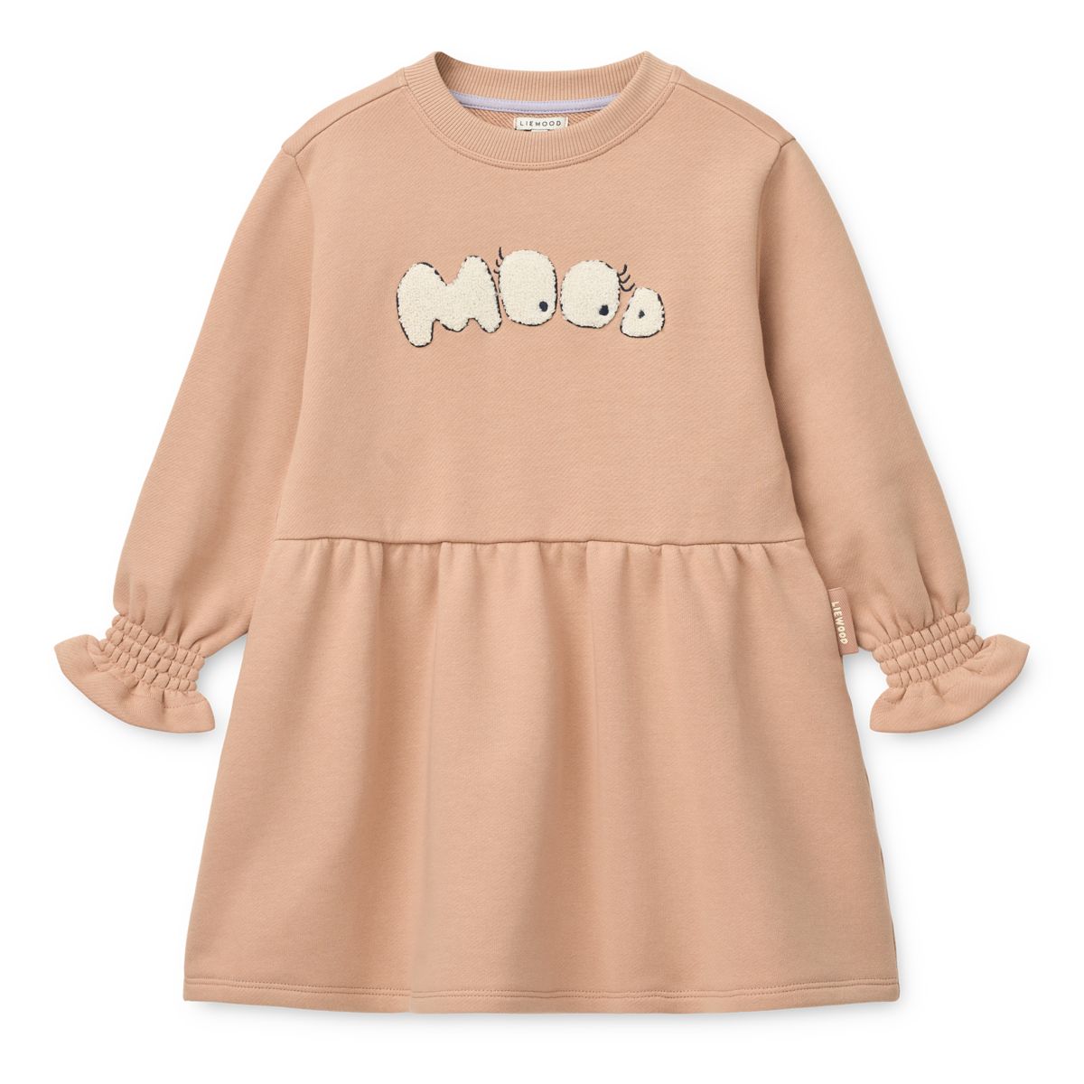 Pale Tuscany Mood Print Organic Cotton Sweatshirt Dress with Elasticated Frill Cuffs for Girls School & Everyday Wear