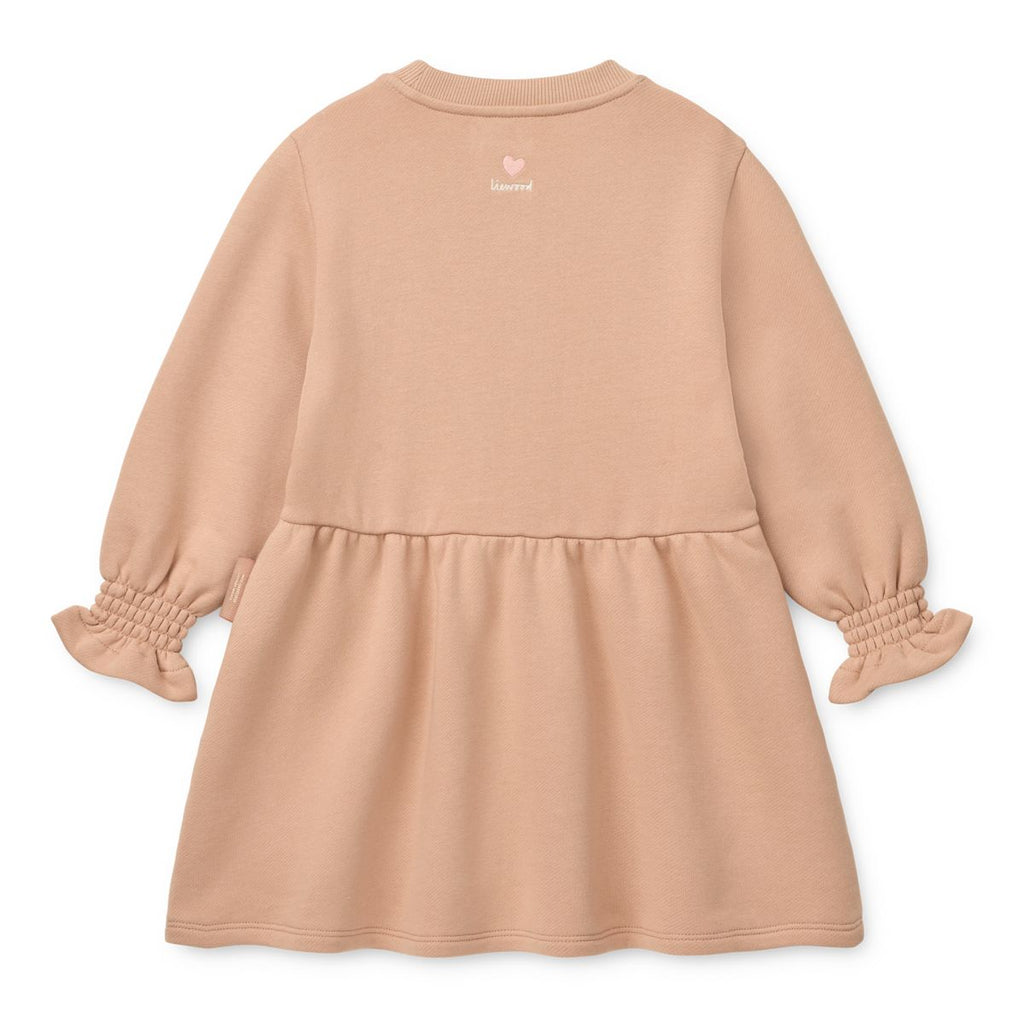 Pale Tuscany Mood Print Organic Cotton Sweatshirt Dress with Elasticated Frill Cuffs for Girls School & Everyday Wear