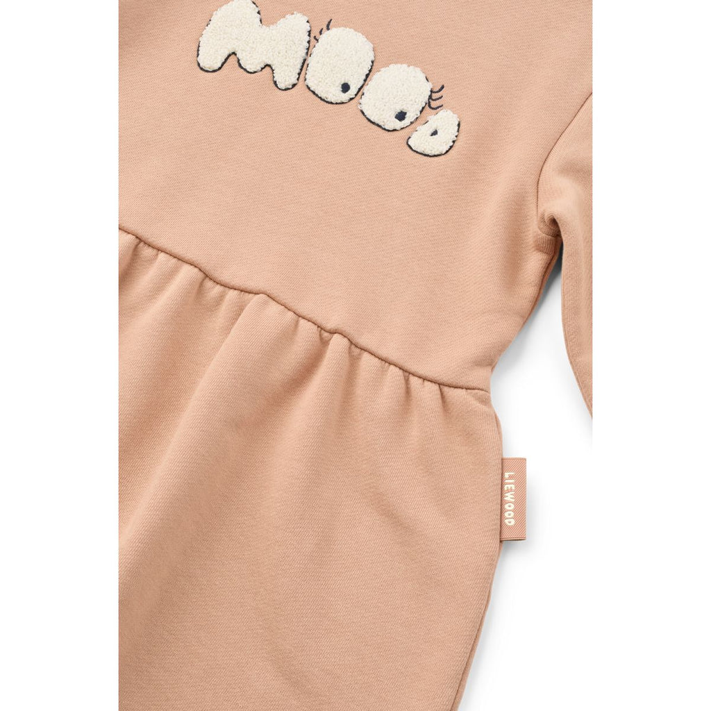 Pale Tuscany Mood Print Organic Cotton Sweatshirt Dress with Elasticated Frill Cuffs for Girls School & Everyday Wear
