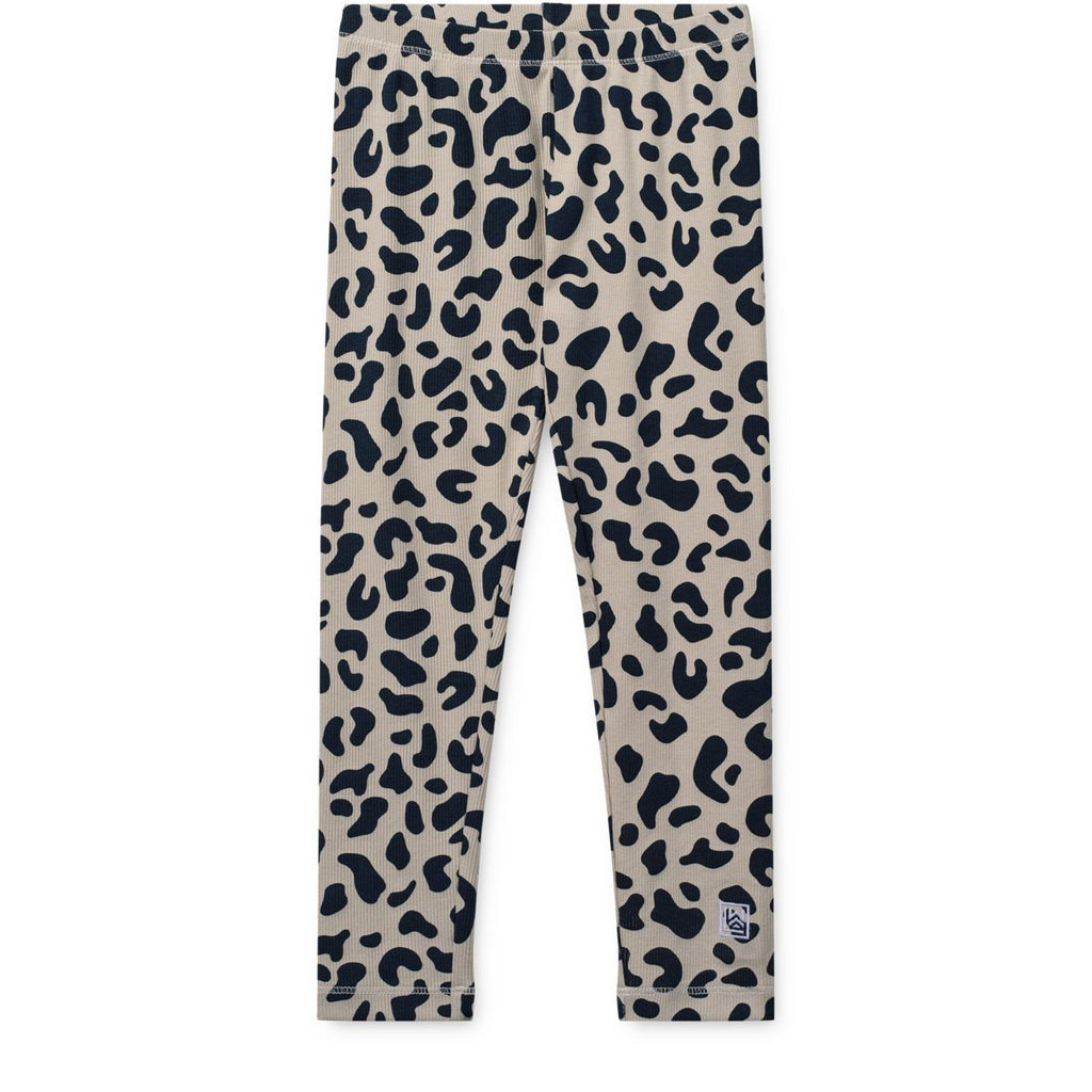 Mist Leo Print Organic Cotton Rib Leggings with Elasticated Waist for Kids Nursery, School & Active Play
