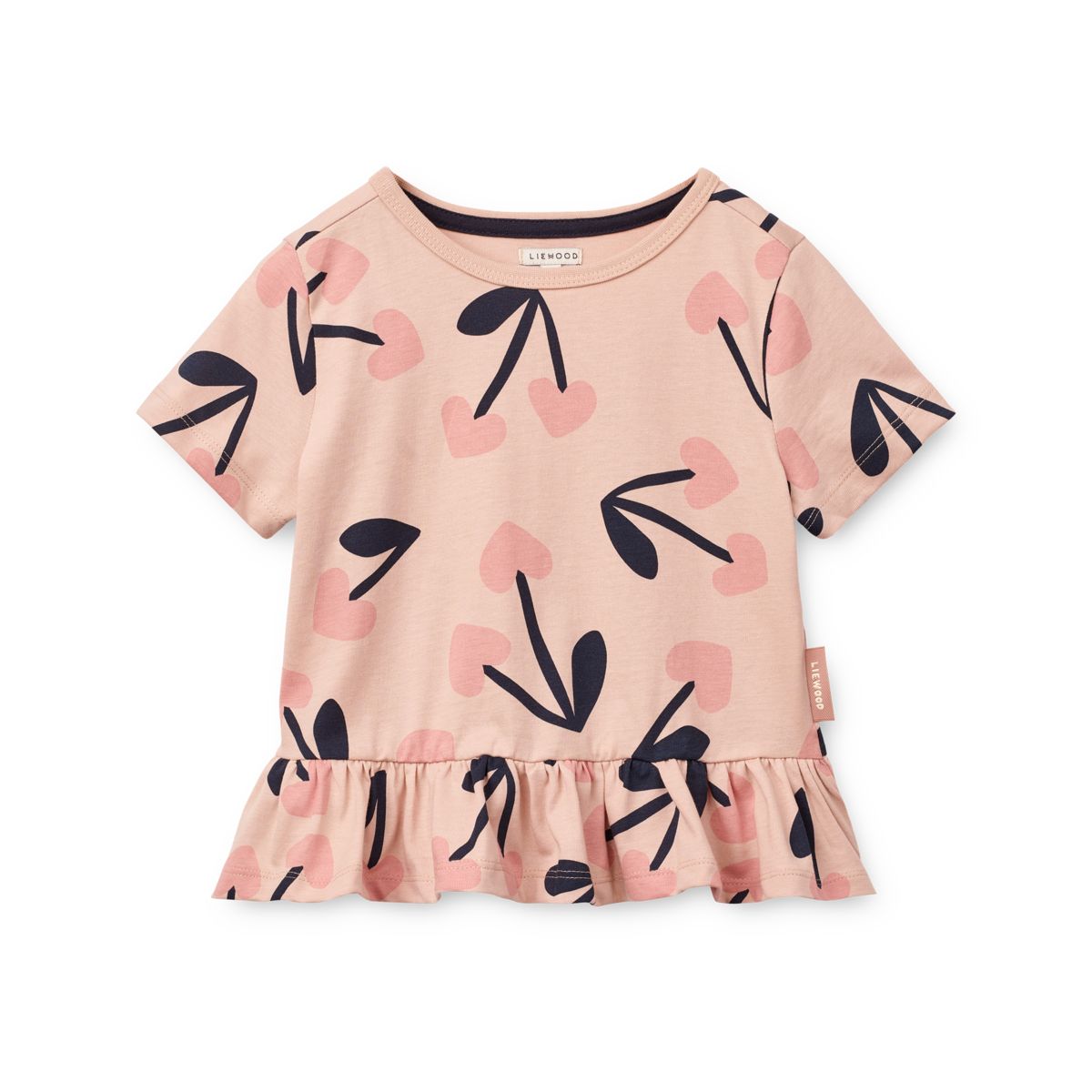 Rosey Cherry Heart Print Organic Cotton Peplum T-Shirt with Flared Hem for Girls Everyday & Casual Wear