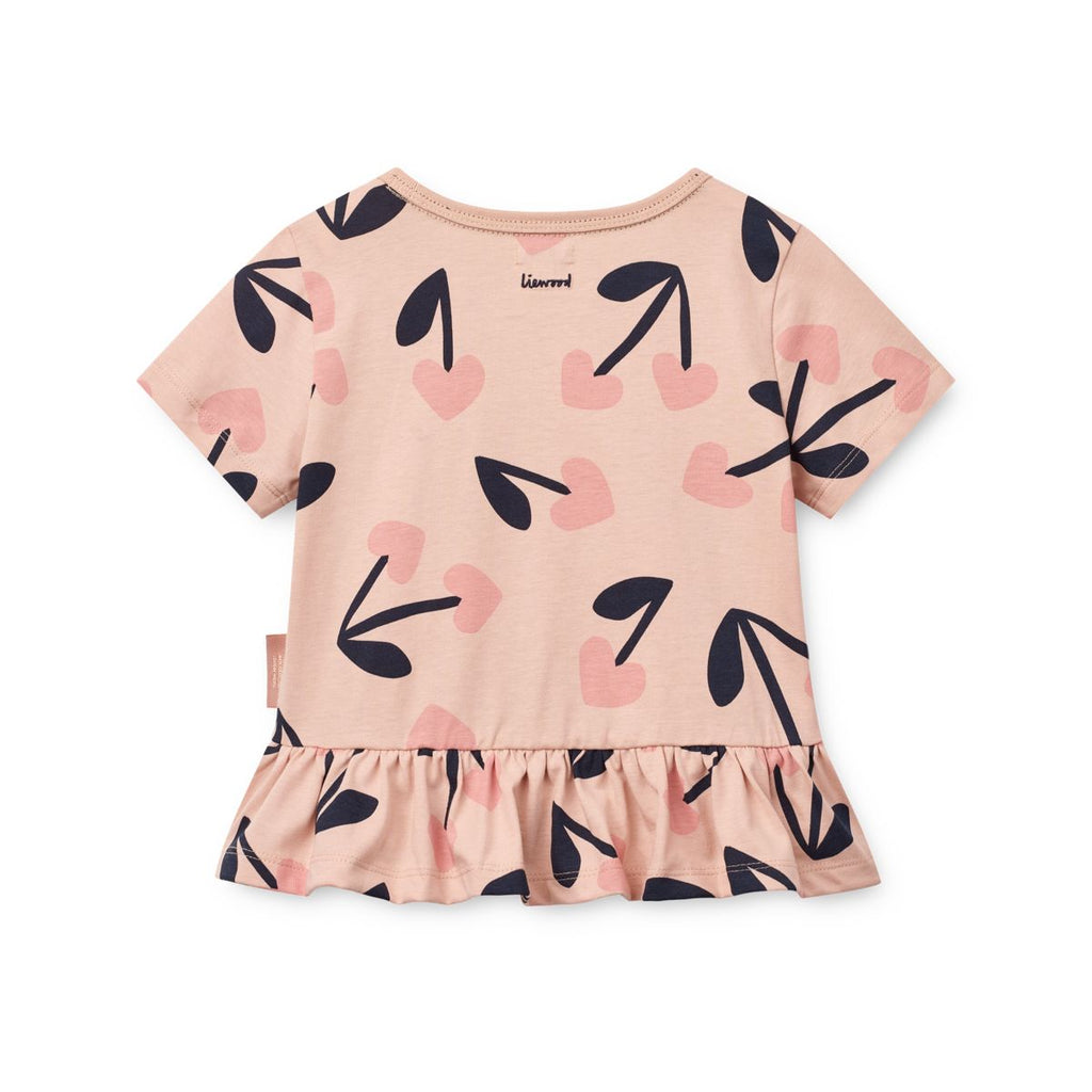 Rosey Cherry Heart Print Organic Cotton Peplum T-Shirt with Flared Hem for Girls Everyday & Casual Wear