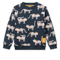 Classic Navy Tiger Print Organic Cotton Sweatshirt with Boxy Fit & Dropped Shoulders for Kids School & Weekend