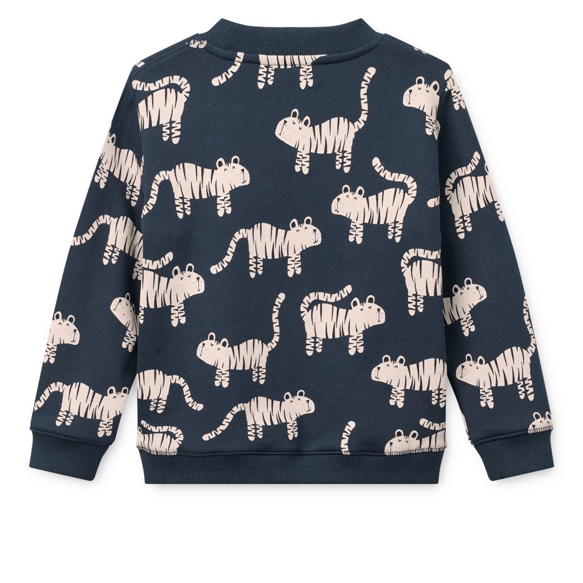 Classic Navy Tiger Print Organic Cotton Sweatshirt with Boxy Fit & Dropped Shoulders for Kids School & Weekend