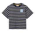 Navy & Sandy Breton Stripe Organic Cotton T-Shirt with Boxy Fit & Dropped Shoulders for Kids Layering & Everyday Wear
