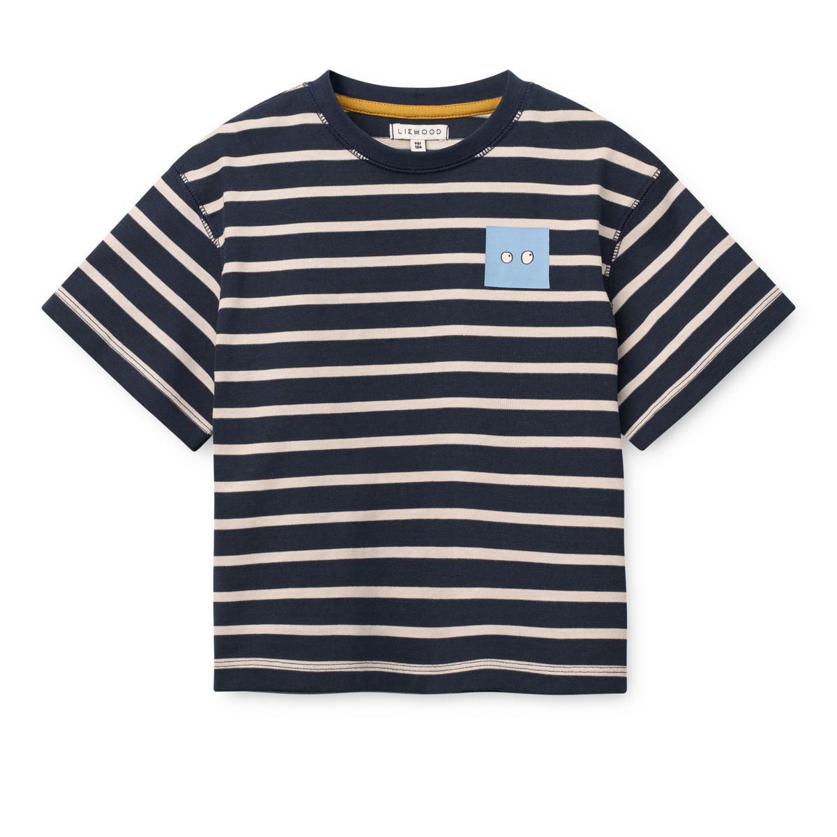 Navy & Sandy Breton Stripe Organic Cotton T-Shirt with Boxy Fit & Dropped Shoulders for Kids Layering & Everyday Wear