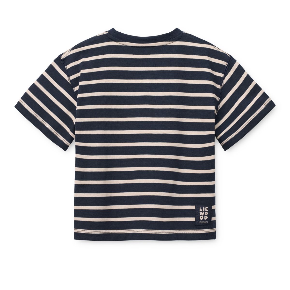 Navy & Sandy Breton Stripe Organic Cotton T-Shirt with Boxy Fit & Dropped Shoulders for Kids Layering & Everyday Wear