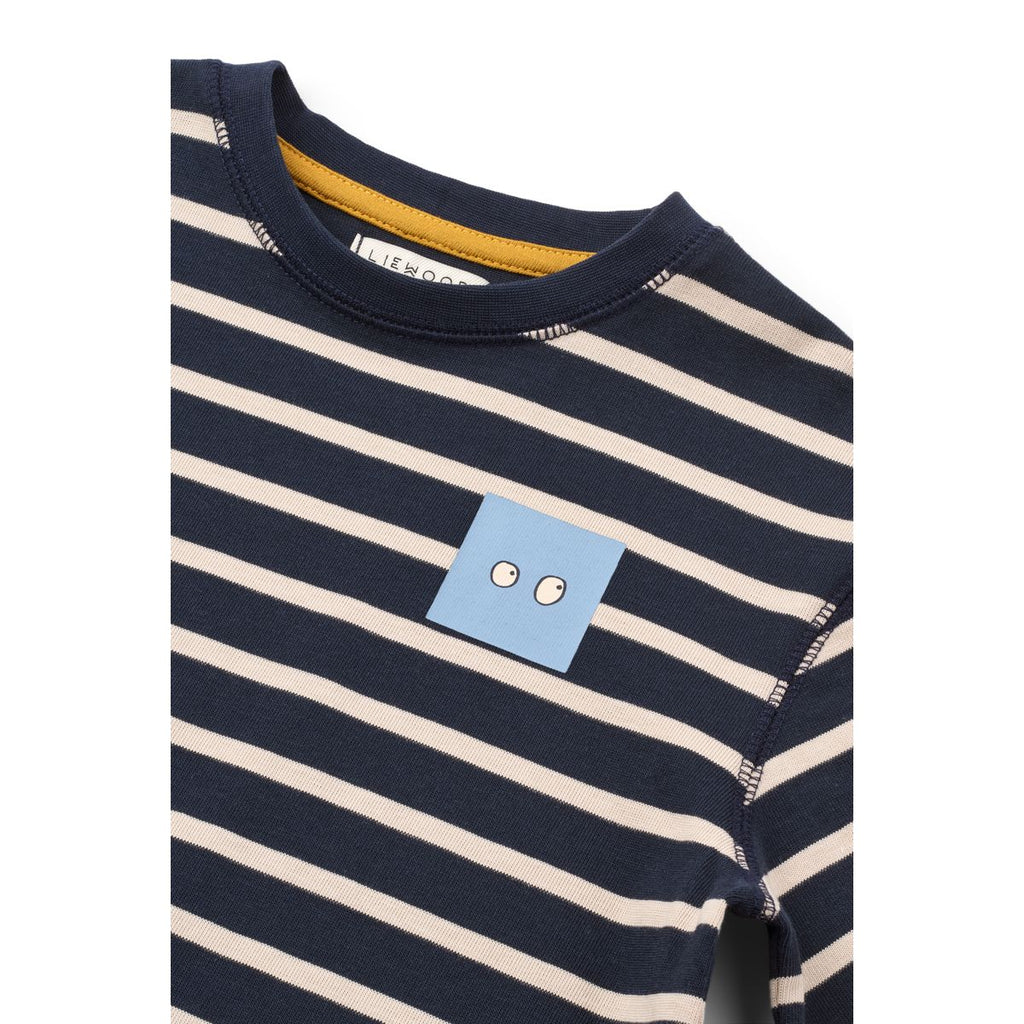 Navy & Sandy Breton Stripe Organic Cotton T-Shirt with Boxy Fit & Dropped Shoulders for Kids Layering & Everyday Wear