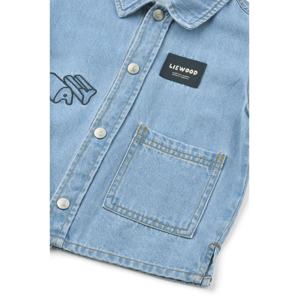 Casual Play Print Cotton Denim Shirt with Embroidery & Press Buttons for Kids Layering & Everyday Wear