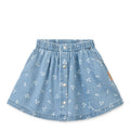 Heart Print Cotton Denim A-Line Skirt with Elasticated Waist & Side Pockets for Girls Everyday & Transseasonal Wear