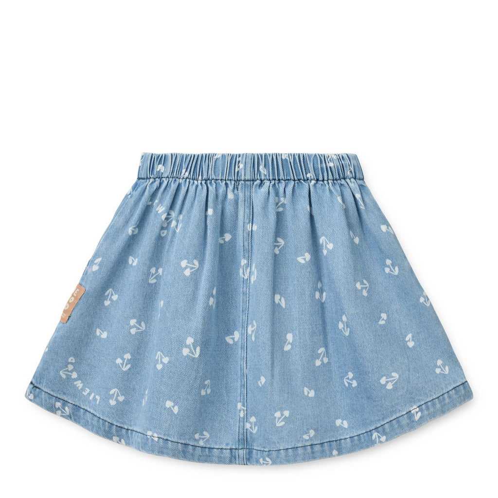 Heart Print Cotton Denim A-Line Skirt with Elasticated Waist & Side Pockets for Girls Everyday & Transseasonal Wear