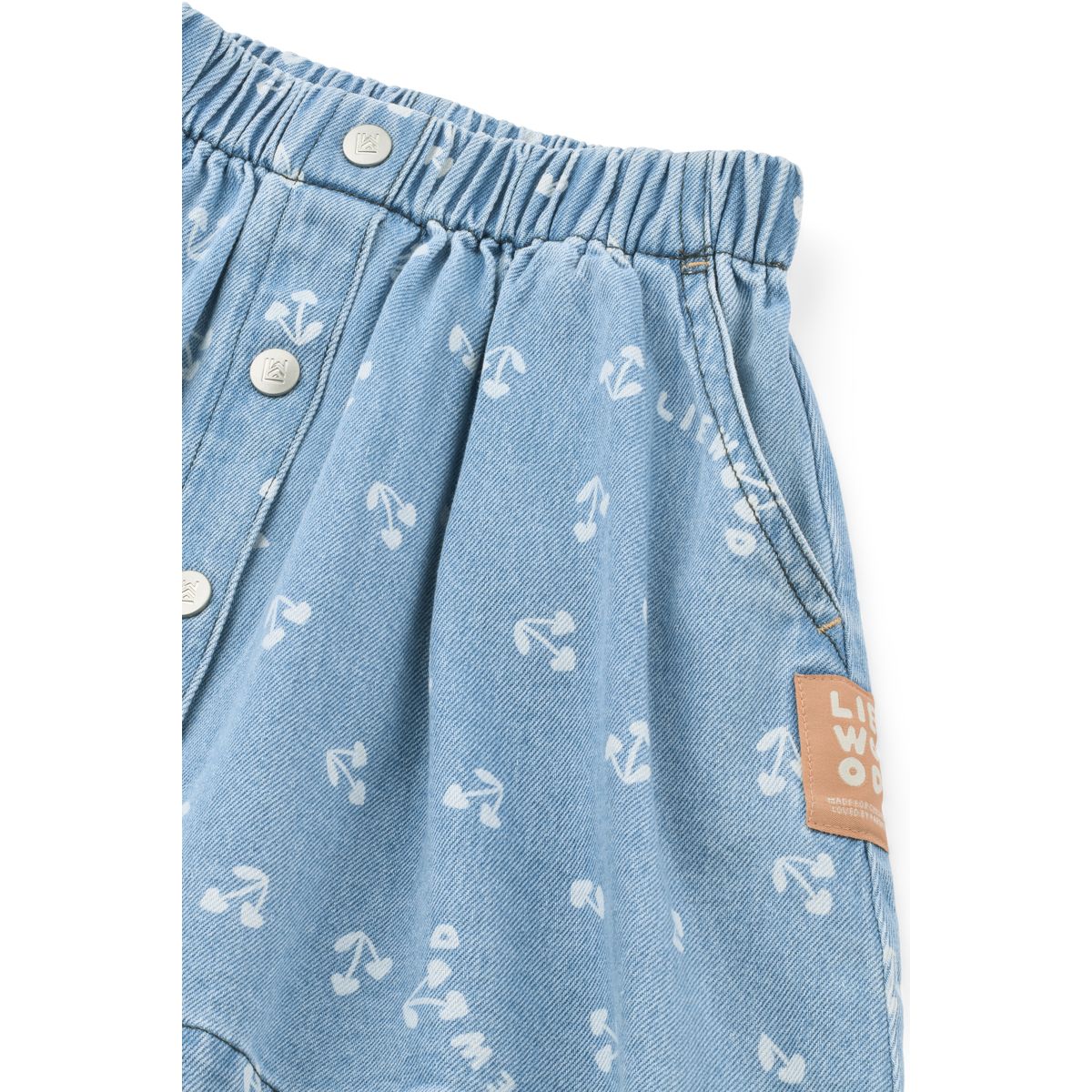 Heart Print Cotton Denim A-Line Skirt with Elasticated Waist & Side Pockets for Girls Everyday & Transseasonal Wear