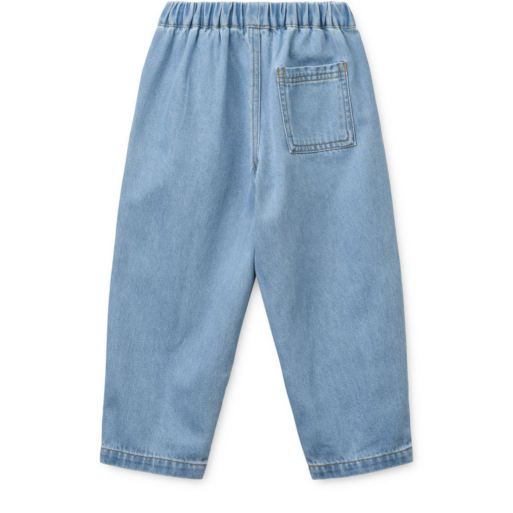 Relaxed Graphic Print Cotton Denim Pants with Curved Legs & Adjustable Elastic Waist for Kids School & Play