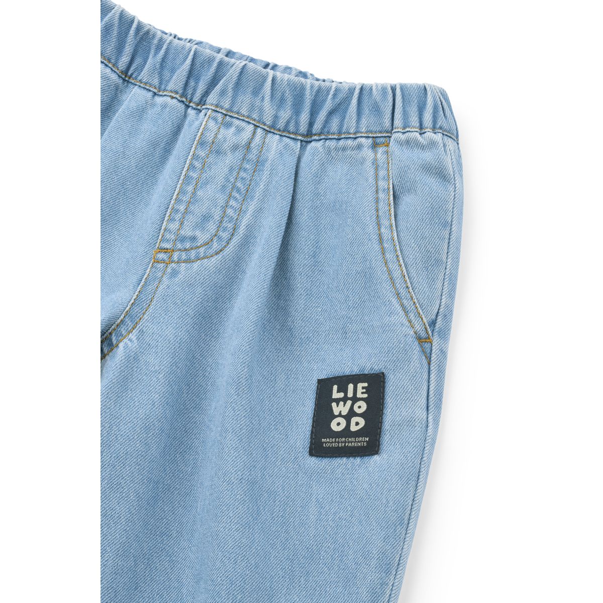 Relaxed Graphic Print Cotton Denim Pants with Curved Legs & Adjustable Elastic Waist for Kids School & Play