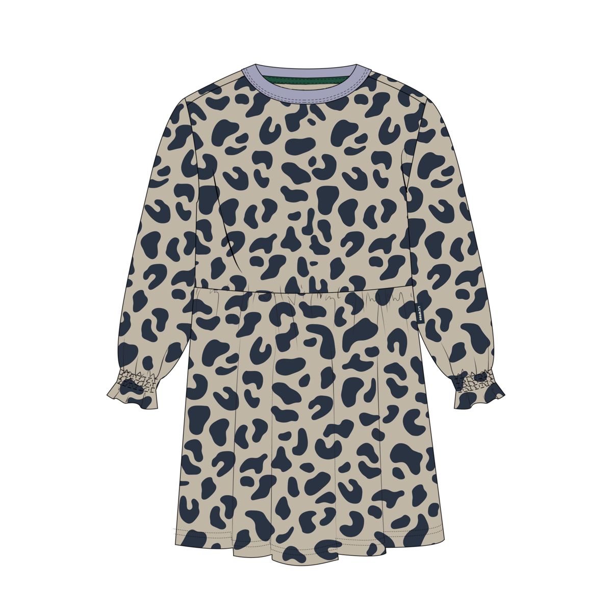 Mist Leo Print Organic Cotton Sweatshirt Dress with Elasticated Frill Cuffs for Girls School & Everyday Wear