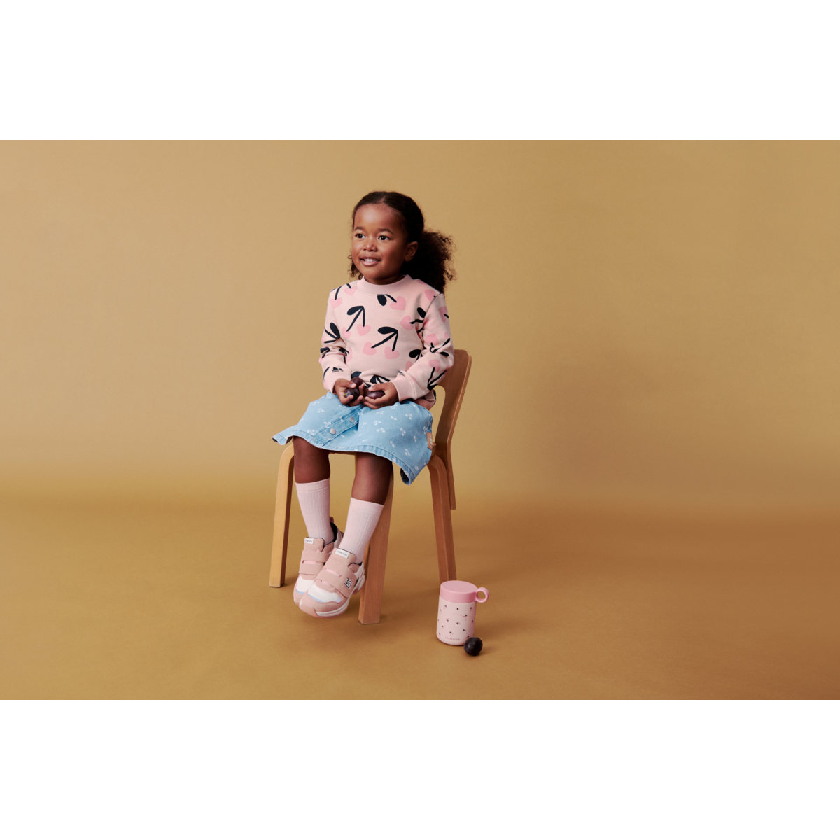 Heart Print Cotton Denim A-Line Skirt with Elasticated Waist & Side Pockets for Girls Everyday & Transseasonal Wear