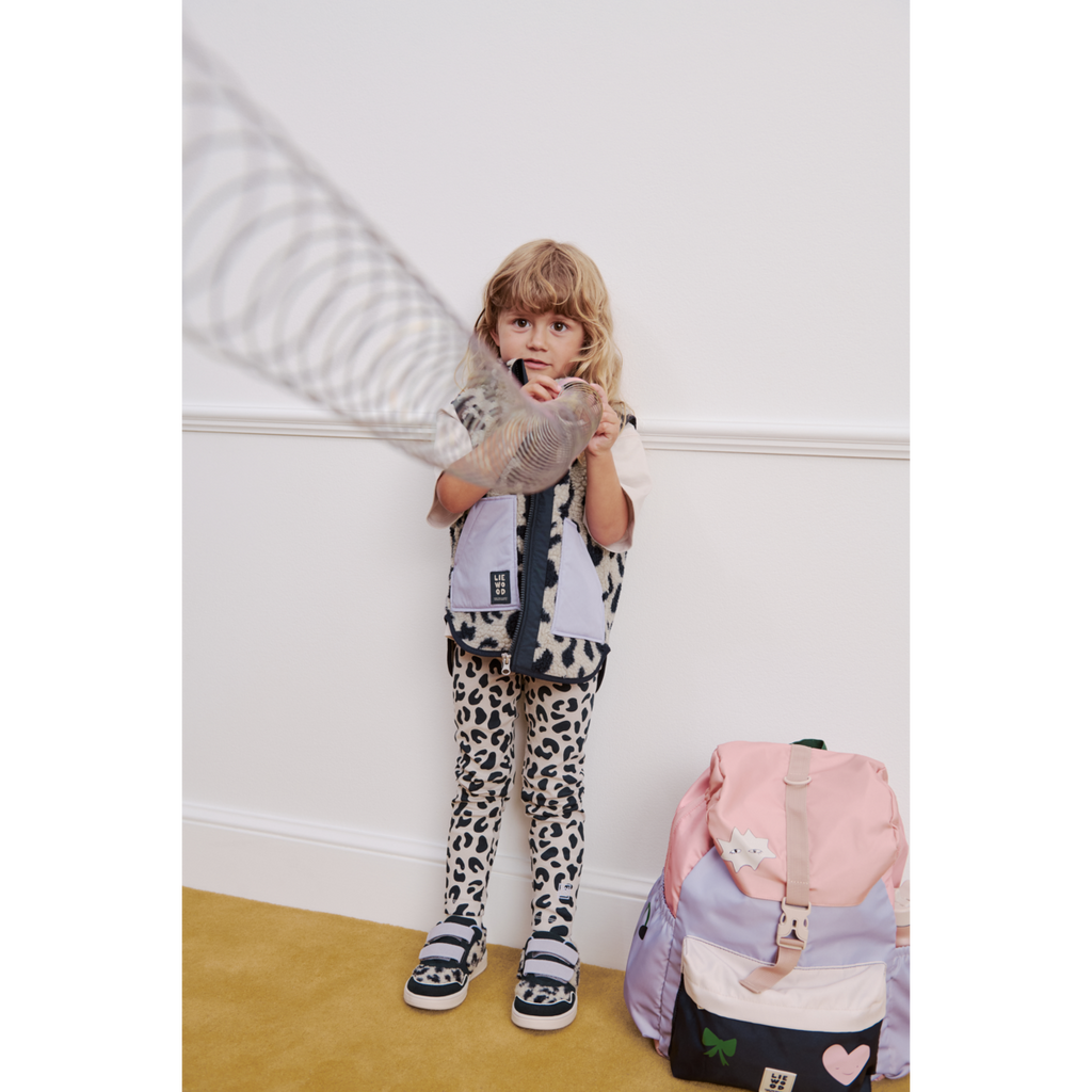Mist Leo Print Organic Cotton Rib Leggings with Elasticated Waist for Kids Nursery, School & Active Play