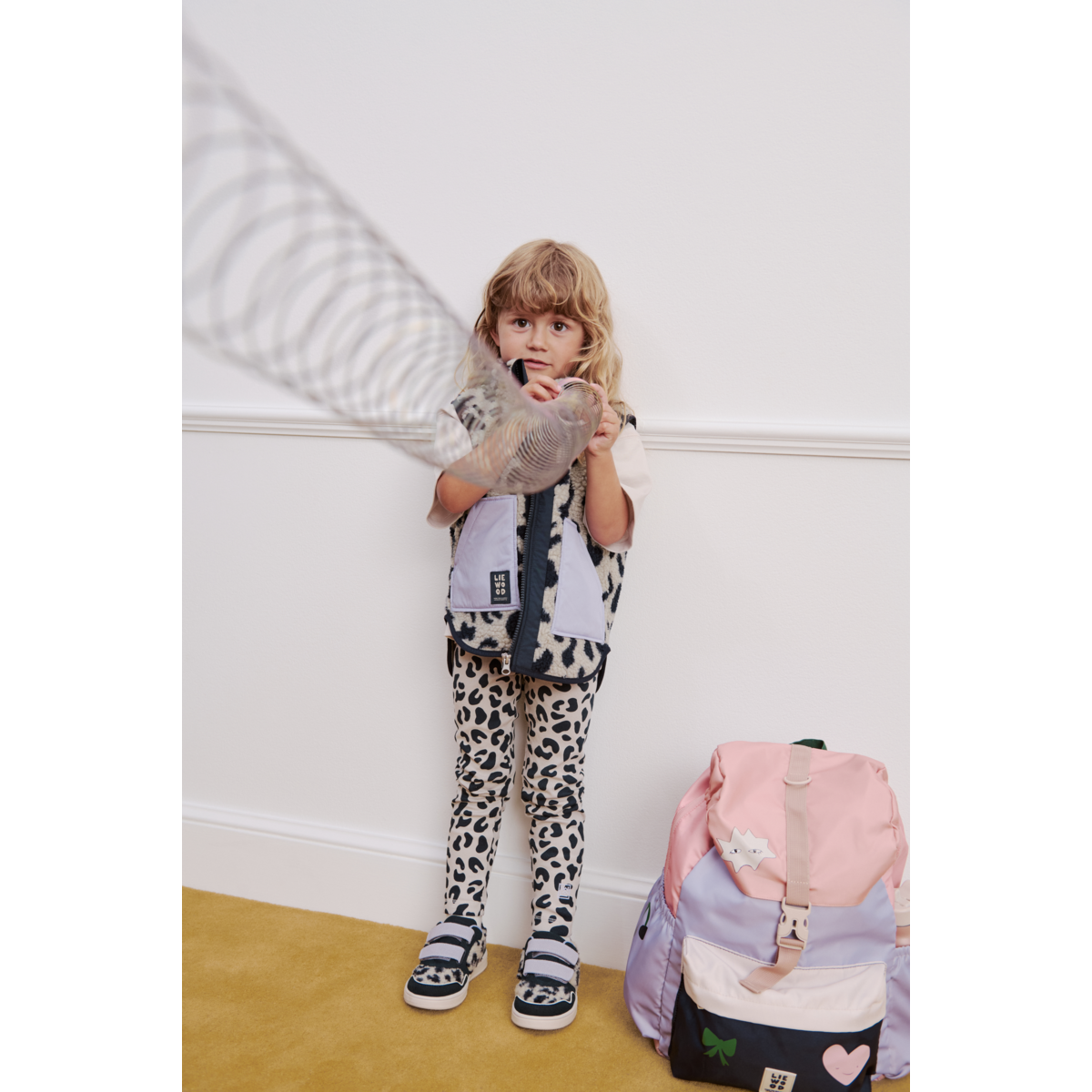 Mist Leo Print Organic Cotton Rib Leggings with Elasticated Waist for Kids Nursery, School & Active Play