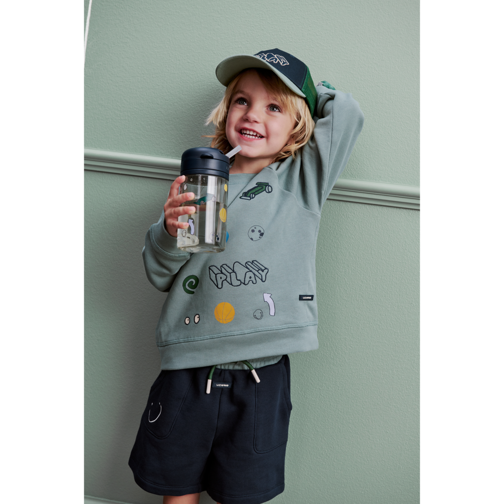 Dusty Peppermint Play Print Organic Cotton Sweatshirt with Relaxed Fit & Straight Hem for Kids Indoor & Outdoor Wear