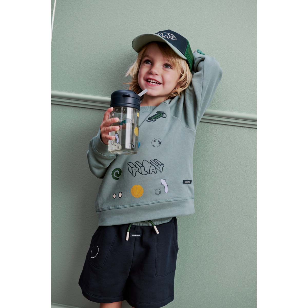 Dusty Peppermint Play Print Organic Cotton Sweatshirt with Relaxed Fit & Straight Hem for Kids Indoor & Outdoor Wear