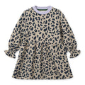 Mist Leo Print Organic Cotton Sweatshirt Dress with Elasticated Frill Cuffs for Girls School & Everyday Wear