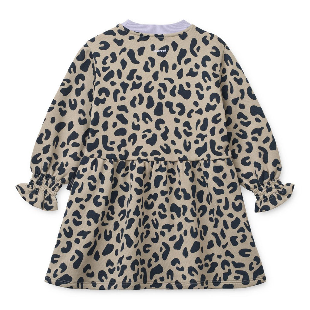 Mist Leo Print Organic Cotton Sweatshirt Dress with Elasticated Frill Cuffs for Girls School & Everyday Wear