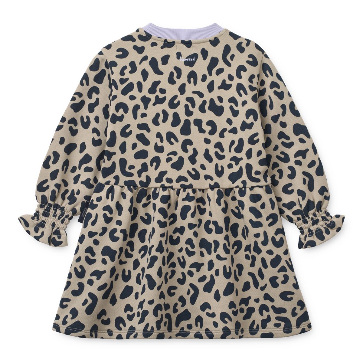 Mist Leo Print Organic Cotton Sweatshirt Dress with Elasticated Frill Cuffs for Girls School & Everyday Wear