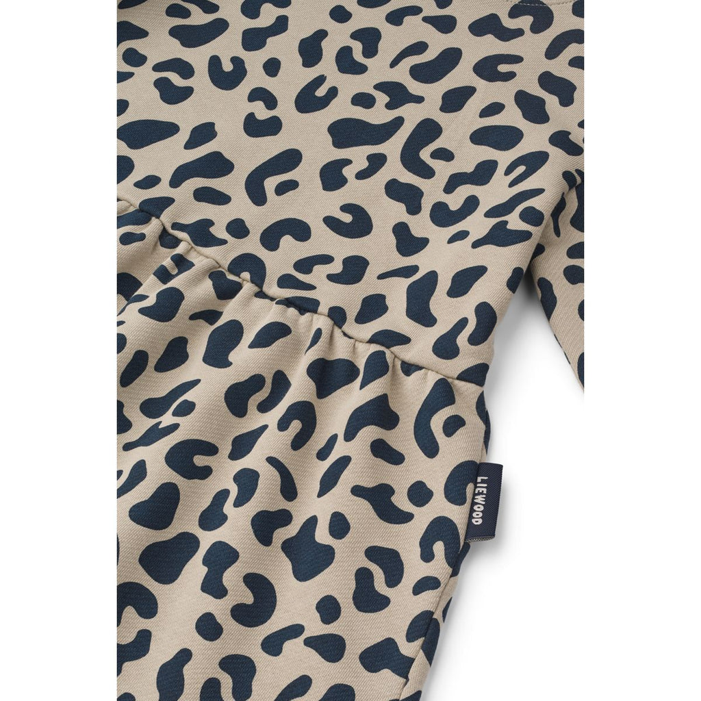 Mist Leo Print Organic Cotton Sweatshirt Dress with Elasticated Frill Cuffs for Girls School & Everyday Wear