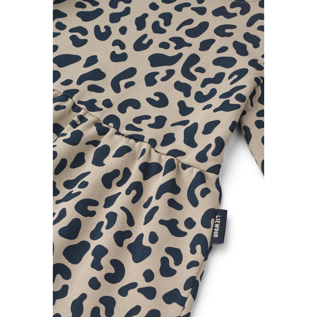 Mist Leo Print Organic Cotton Sweatshirt Dress with Elasticated Frill Cuffs for Girls School & Everyday Wear