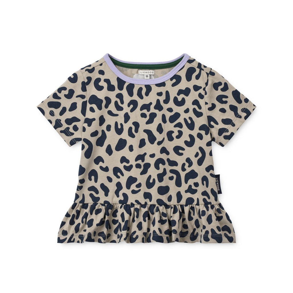 Mist Leo Print Organic Cotton Peplum T-Shirt with Flared Hem for Girls Everyday & Casual Wear