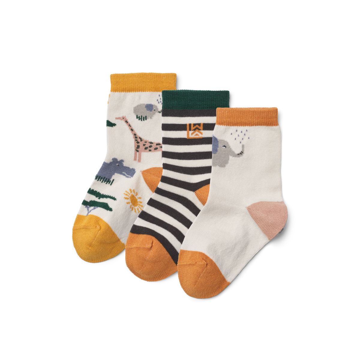 Sandy Safari Print Cotton-Blend Socks 3-Pack with Secure Elasticated Fit for Kids Everyday Wear