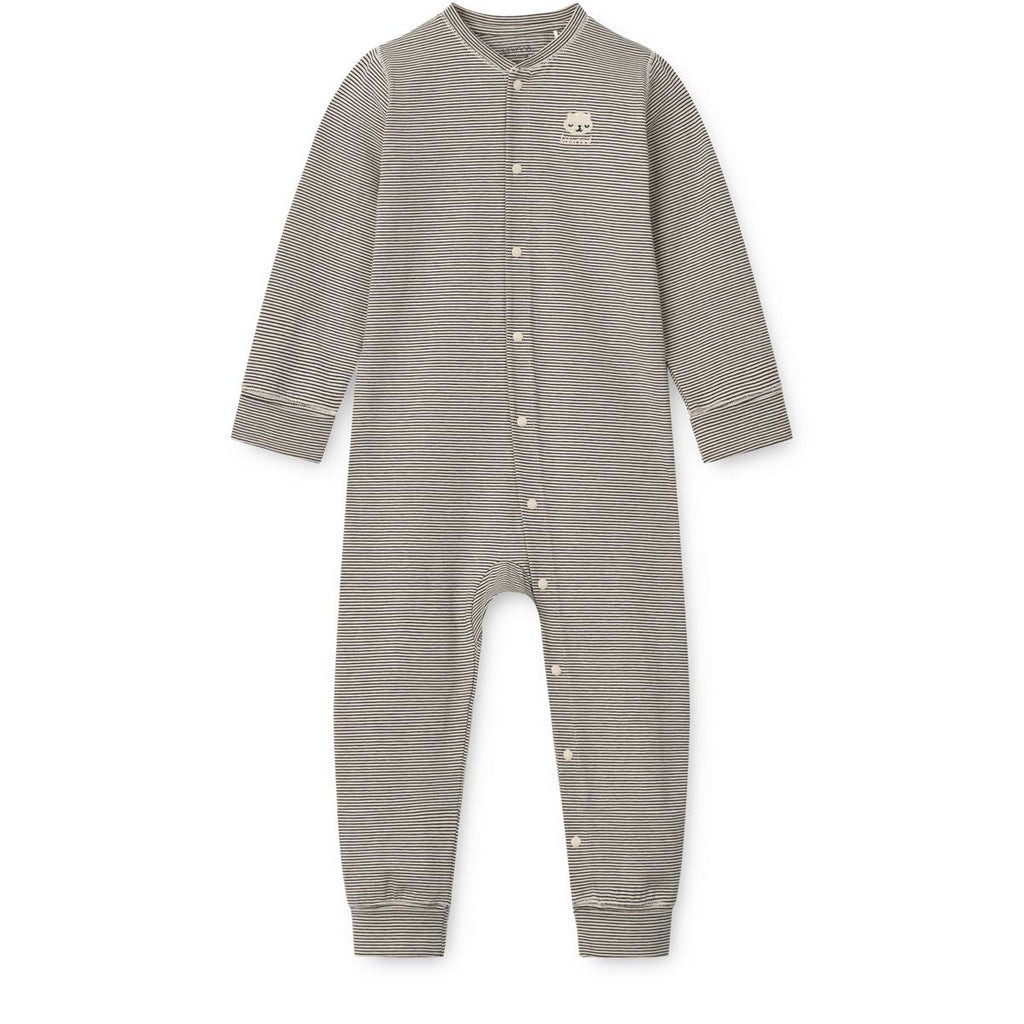 Sandy & Navy Stripe Organic Cotton Stretch Pyjama Jumpsuit with Grow Cuffs & Snap Buttons for Baby Sleep & Morning Cuddles