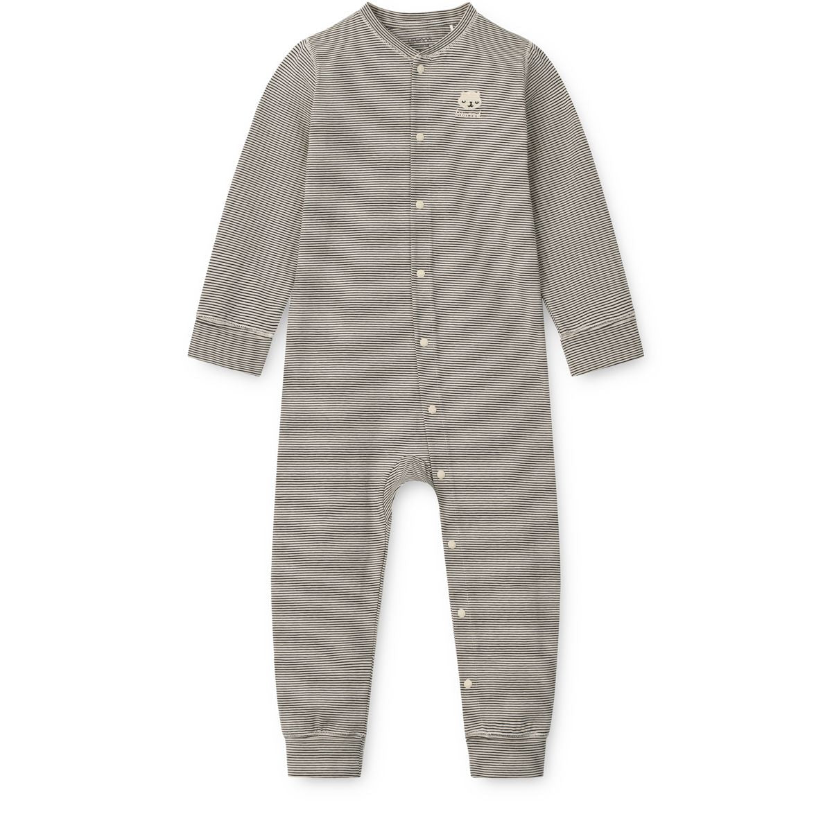 Sandy & Navy Stripe Organic Cotton Stretch Pyjama Jumpsuit with Grow Cuffs & Snap Buttons for Baby Sleep & Morning Cuddles