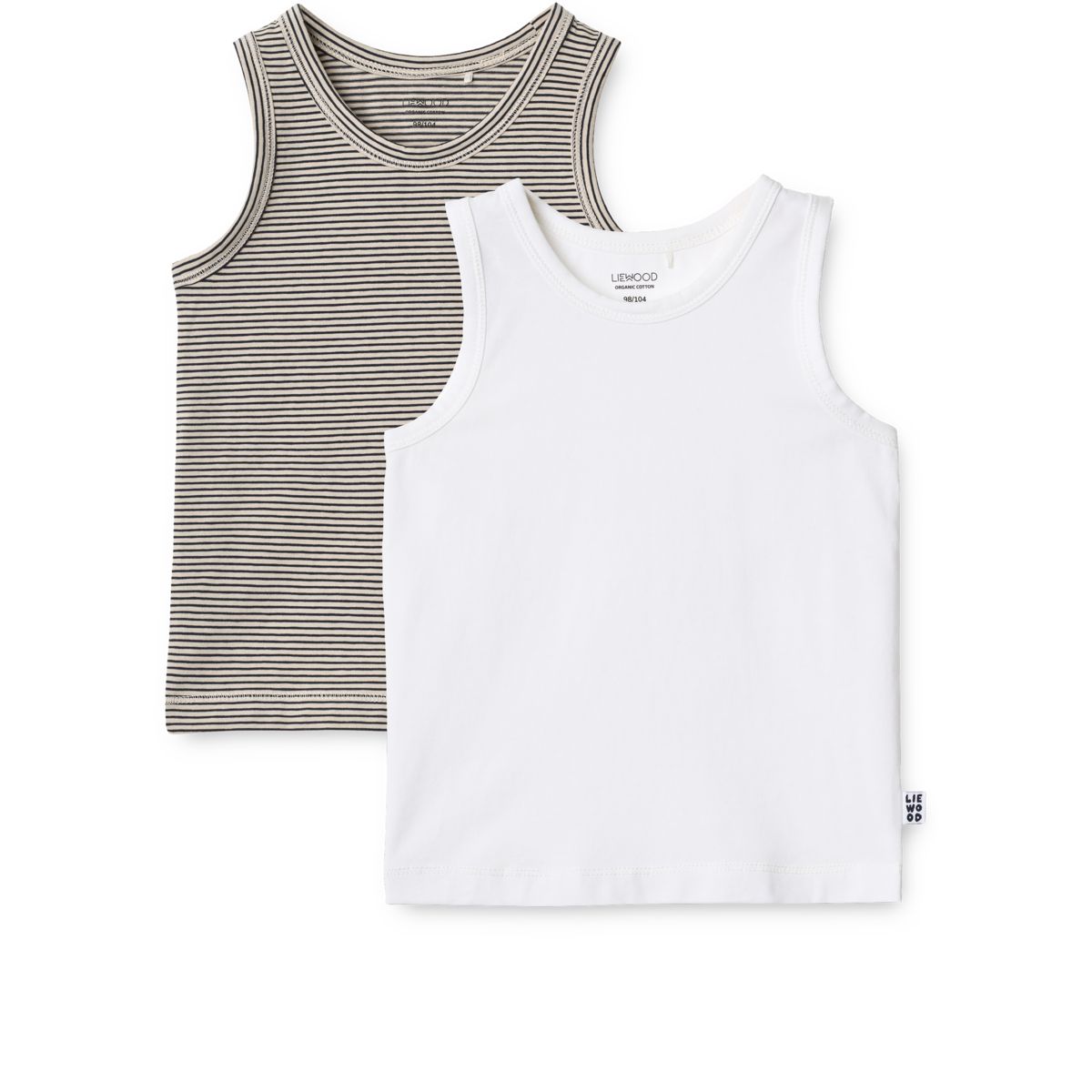Stripe & White Organic Cotton Stretch Tank Top 2-Pack with Edge Binding for Kids Layering & Warm Weather
