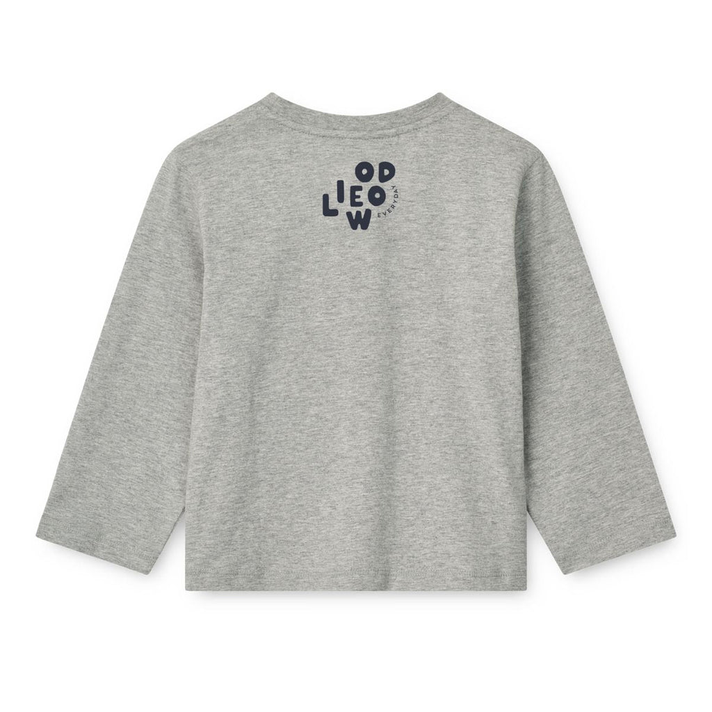 Grey Melange Organic Cotton Long-Sleeve T-Shirt with Relaxed Loose Fit & Ribbed Crew Neck for Kids Layering & Everyday Wear