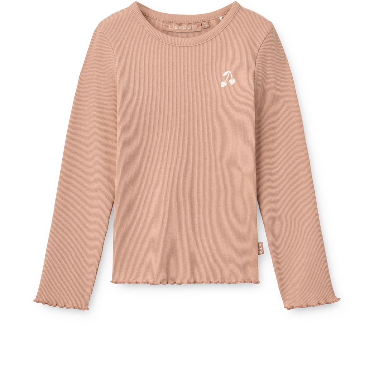 Soft Tuscany Organic Cotton Rib Long-Sleeve Top with Ruffle Sleeve Detail for Girls Layering & Everyday Wear