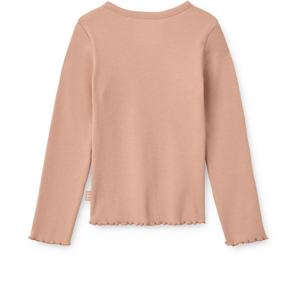 Soft Tuscany Organic Cotton Rib Long-Sleeve Top with Ruffle Sleeve Detail for Girls Layering & Everyday Wear