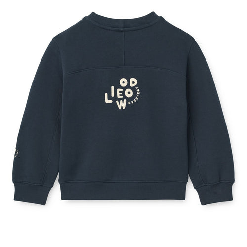 Classic Navy Organic Cotton French Terry Sweatshirt with Dropped Shoulders & Ribbed Trims for Kids Everyday Wear
