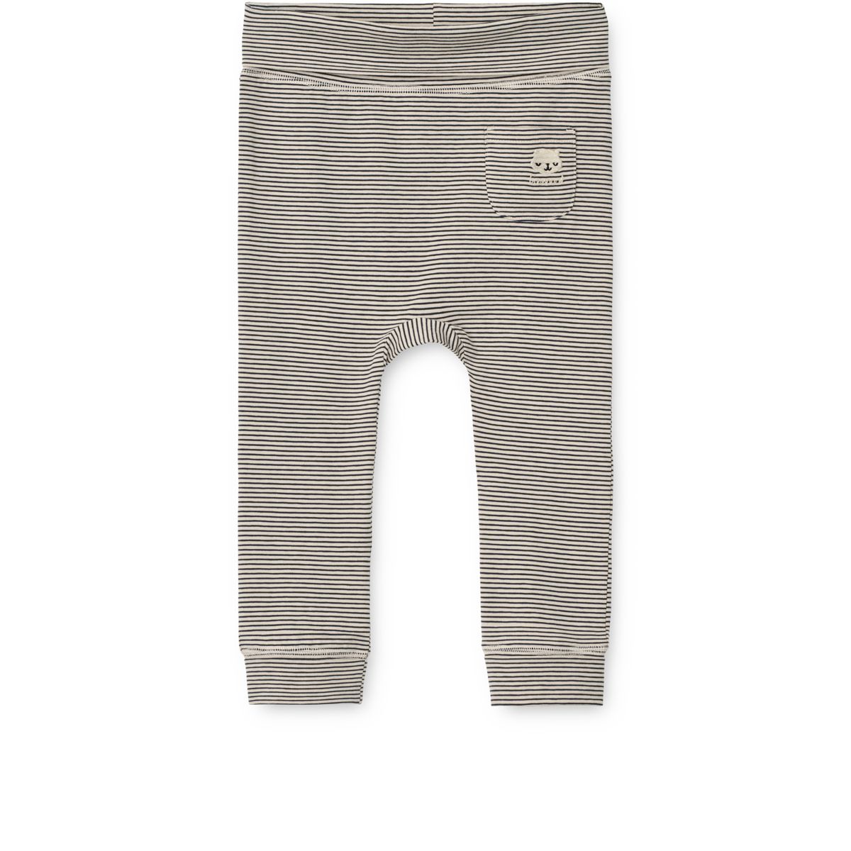 Sandy & Navy Stripe Organic Cotton Stretch Baby Leggings with Grow Cuffs & High Rib Waist for Newborn & Infant Everyday Wear